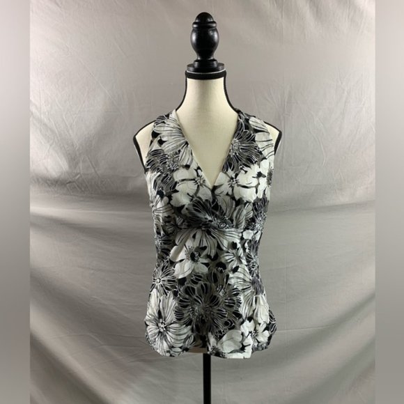 INC International Concepts Tops - Black And White Floral Sleeveless Mesh Top